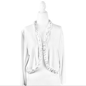 Lennie for Nina Leonard White Ruffle Cardigan